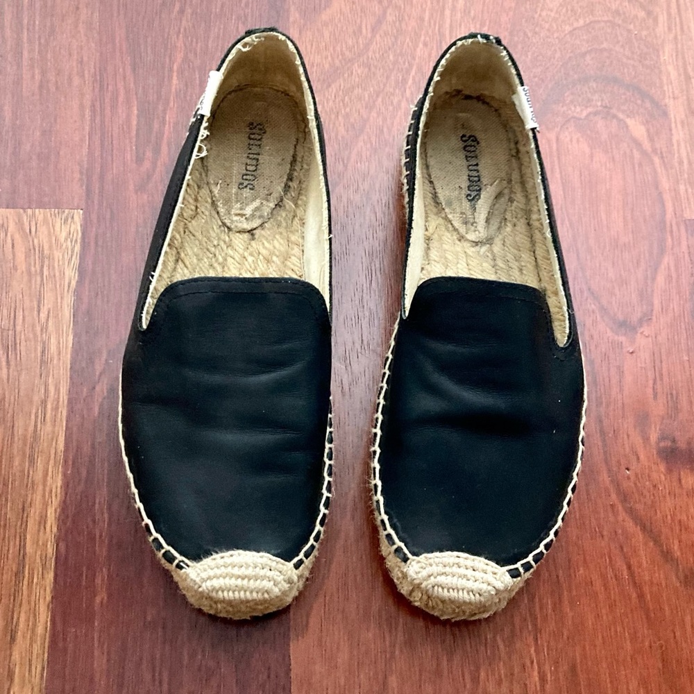 Soludos Leather Platform Smoking Slipper in Black